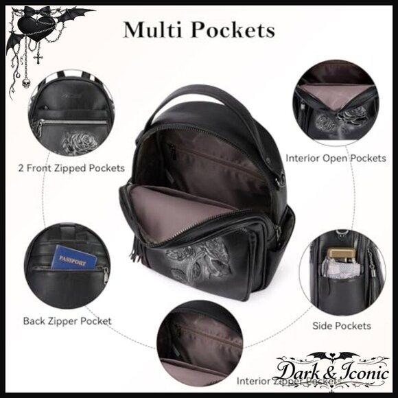 Mini Vegan Leather Backpack Purse, 8 Pockets, Water Resistant, Travel Daypack main image 6